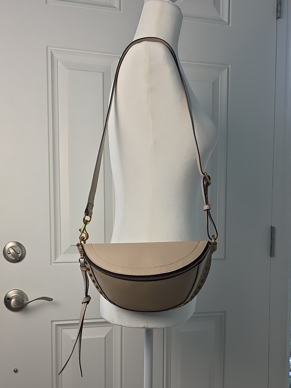Isabel Marant Beige Crescent Shoulder Bag with Gold Hardware